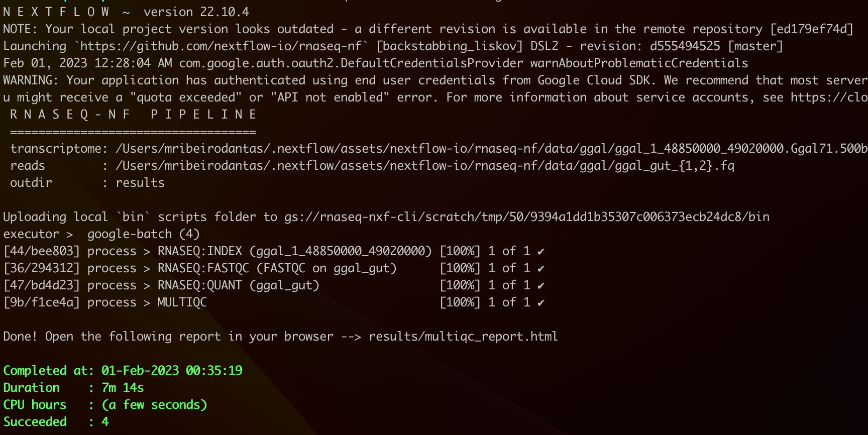 Nextflow run on Google Cloud Batch finished